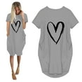 thumbnail image 1 of MRULIC dresses for women 2022 Fashion Women Loose Love Print O-Neck Pockets Casual Short Sleeves Dress Women's Casual Dress Grey + 5XL, 1 of 4