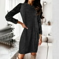 thumbnail image 1 of MRULIC dresses for women 2022 Trendy Womens Sweater Dress O Neck Long Sleeve Solid Knitted DressesWomen's Sweater Dress Black + XL, 1 of 5