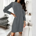 thumbnail image 1 of MRULIC dresses for women 2022 Trendy Womens Sweater Dress O Neck Long Sleeve Solid Knitted Fleece DressesWomen's Sweater Dress Grey + XXL, 1 of 5