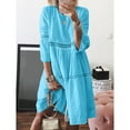 thumbnail image 1 of MRULIC dresses for women 2022 Women Boho Solid Neck Dresses Hollow Out Splice 3/4 Sleeve Mid-Long Dresses Women's Casual Dress Blue + L, 1 of 8