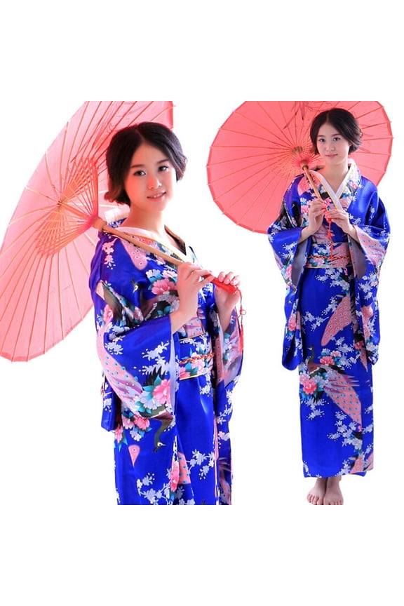 dresses for women 2022 Women's Print Kimono Robe Traditional Japanese Dress Photography Cosplay Costume Women's Casual Dress Blue + One size