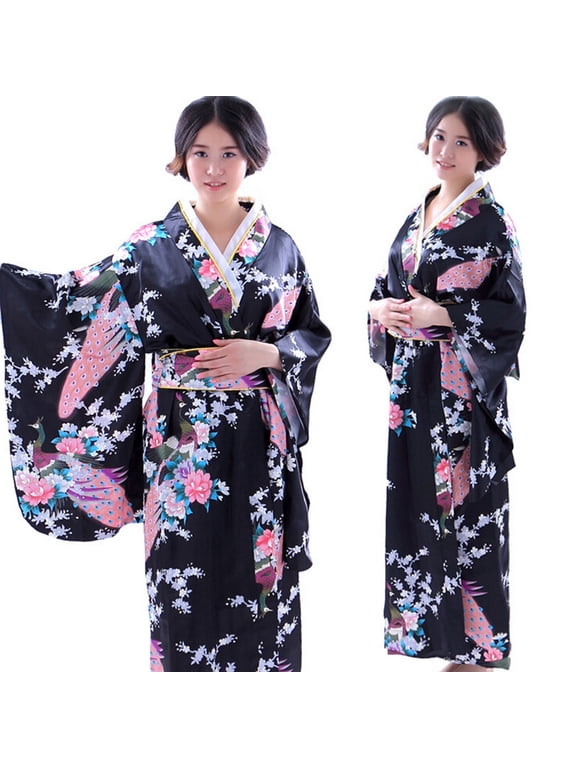 dresses for women 2022 Women's Print Kimono Robe Traditional Japanese Dress Photography Cosplay Costume Women's Casual Dress Black + One size