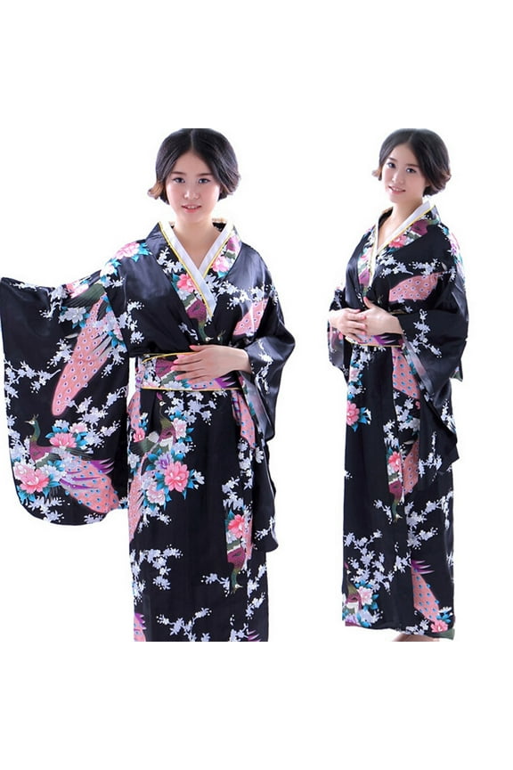 dresses for women 2022 Women's Print Kimono Robe Traditional Japanese Dress Photography Cosplay Costume Women's Casual Dress Black + One size