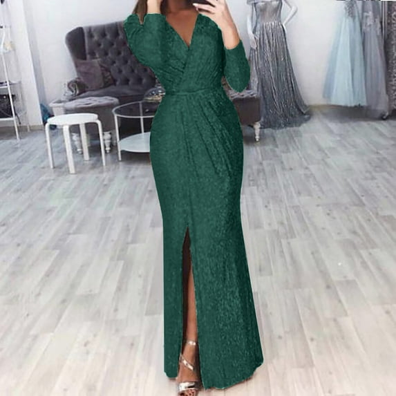MRULIC dresses for women 2022 Women's Sexy Dress Formal Gowns And Evening Dresses Sheath Sleeve V Neck Party Club Wrap Mini Dress Women's Casual Dress Green + XXL