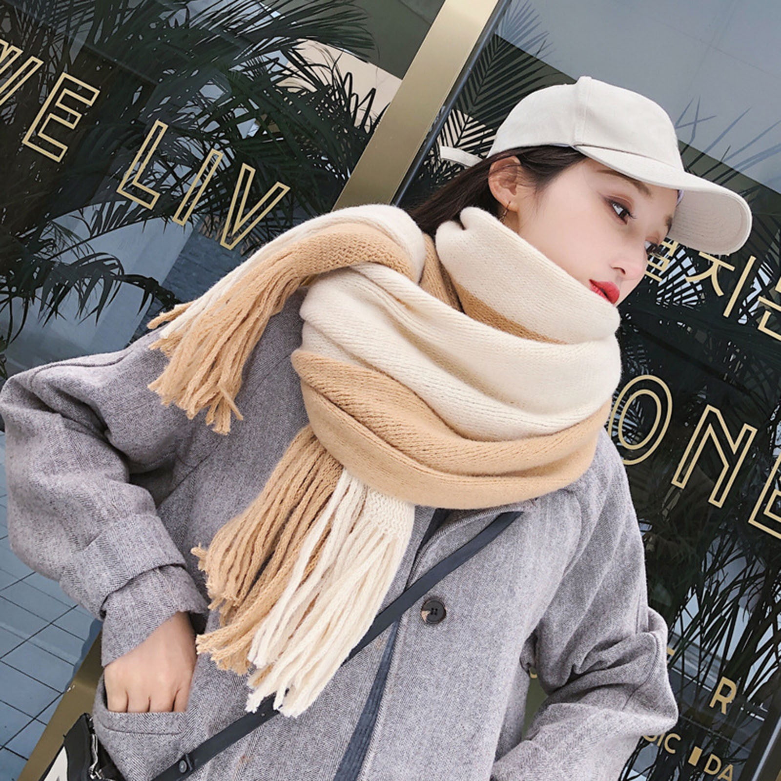 MRULIC fall clothes for women 2022 Stylish Winter Wrap It Scarf Winter  Classic Arrange Shawl Thick Solid Reversible On Large Women's To Warm Color  Wear And Scarf Khaki + One size 