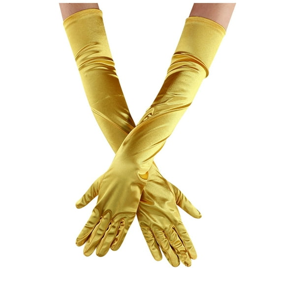 MRULIC gloves for women Opera Dance Elbow Finger 1920s Bridal Long Length Gloves Satin Women's Gloves Gloves Yellow + One size