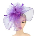 thumbnail image 1 of MRULIC headbands for women Fascinator Hat Flower Feather Mesh Kentucky Derby Tea Party Hairband for Women Purple + One size, 1 of 7