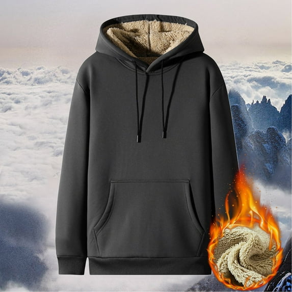 MRULIC hoodies for men Men's Winter Jacket Casual Soft Warm Jacket Coat Pullover Hooded Solid Long Sleeve Solid Jacket With PocketsMen's Hoodies & Sweatshirts Dark Grey + XXL