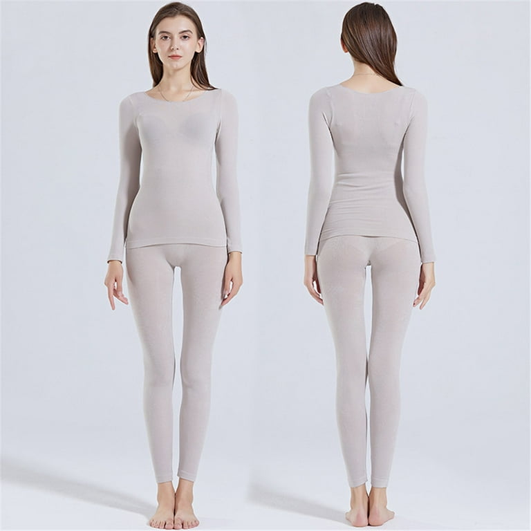 MRULIC intimates for women Seamless Elastic Thermal Inner Wear Thermal  Underwear (Top Bottom) For Woman Grey + One size 