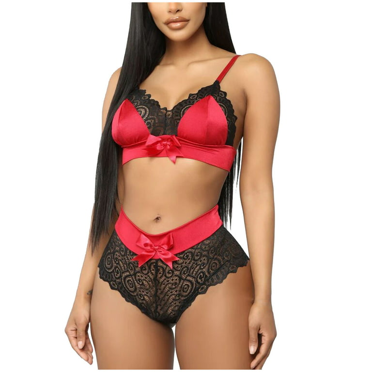 MRULIC intimates for women Underwear TwoPiece Bra Sling Lingerie Lace Lace  Ladies Red + M