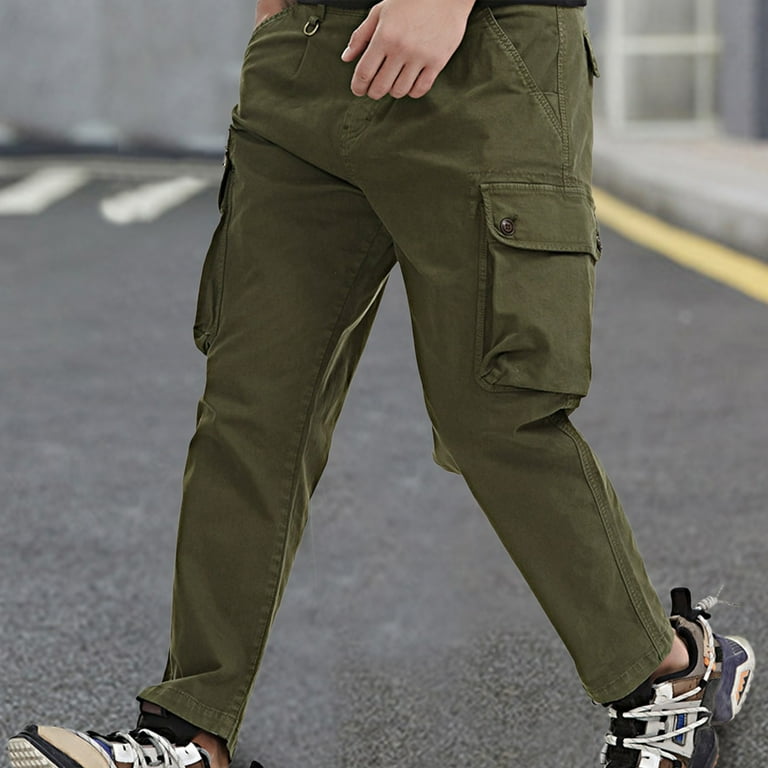 MRULIC jeans for men Cargo Mid-waist Trousers Cargo Pants Men's Zip With  Multi-pocket Fit Solid Relaxed Men's pants Men Cargo Pants Army Green + 34