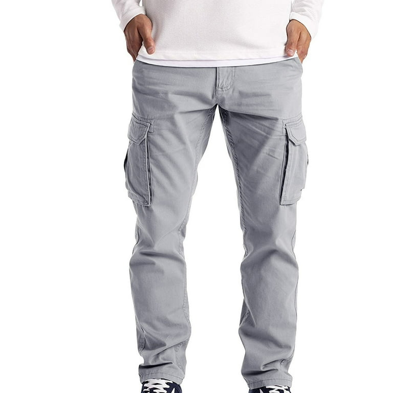 MRULIC jeans for men Cargo Wear Cargo Men's Full 6 Pocket Work Pants  Trousers Combat Men's pants Men Cargo Pants Grey + M 