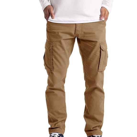MRULIC jeans for men Cargo Wear Cargo Men's Full 6 Pocket Work Pants Trousers Combat Men's pants Men Cargo Pants Khaki + 4XL