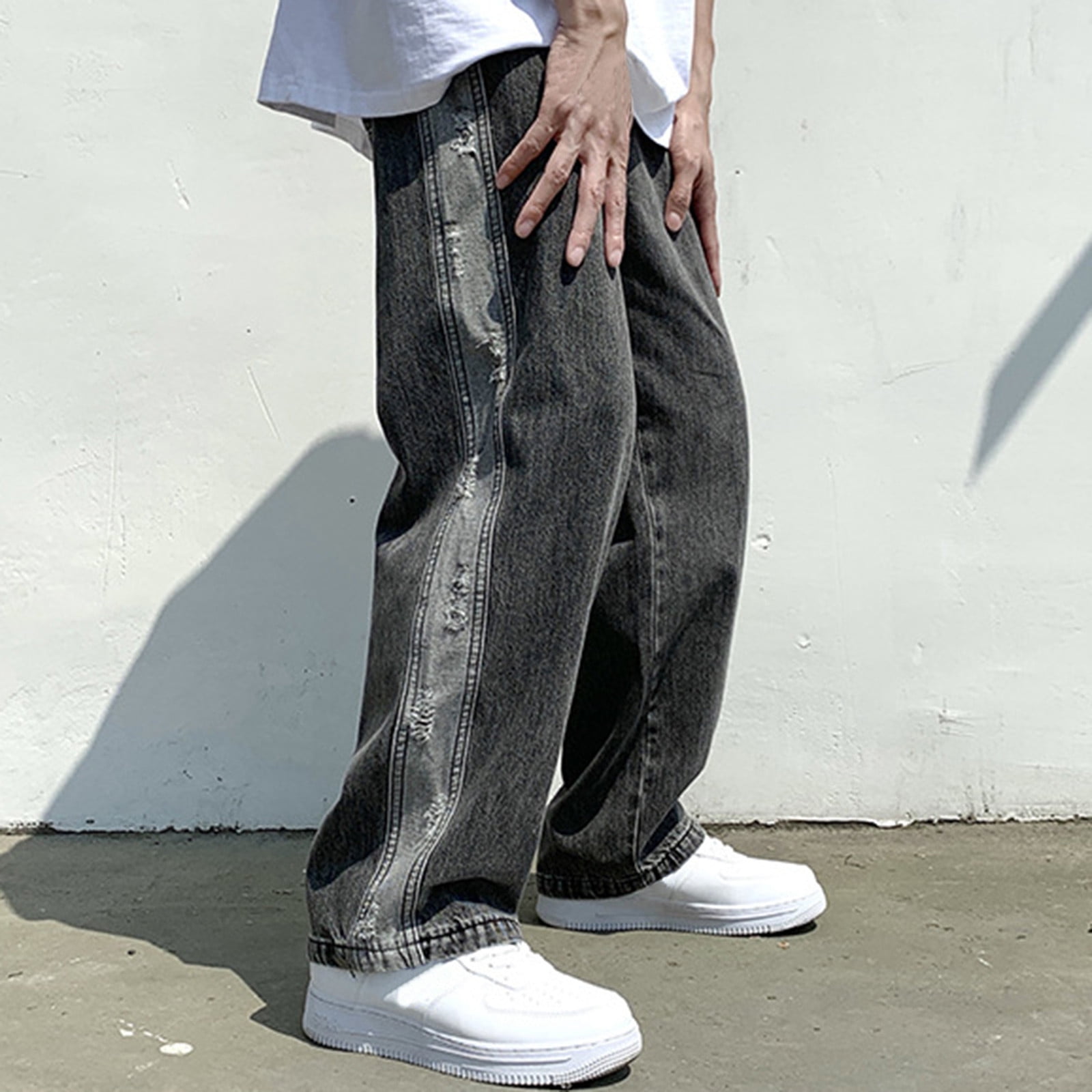 MRULIC jeans for men Leg Men's Pants Plus-Size Street Jeans