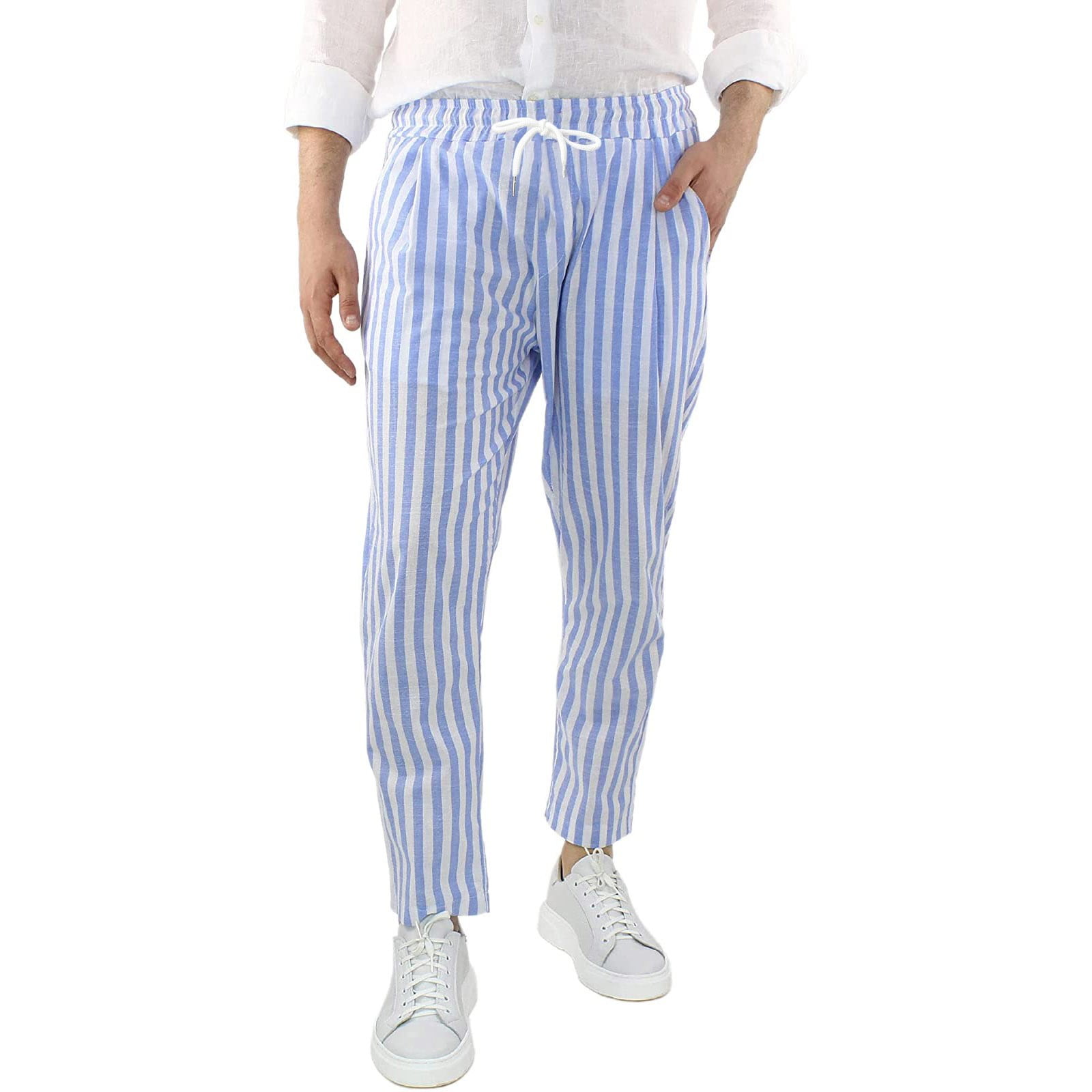 Match Men's Linen Jogger Pants - Straight Tapered Fit, Elastic Cuffs, Comfortable Casual & Lounge Wear (Size 32, Blue)