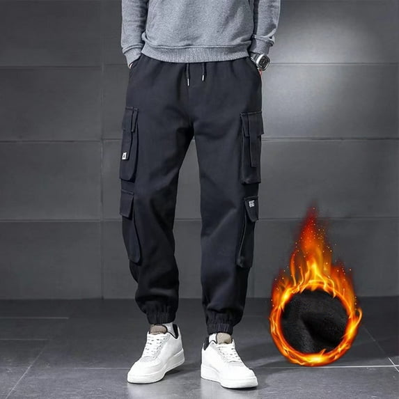 MRULIC jeans for men Men's Harlem Wool Cargo Pants Trousers Loose Plus Casual Add Sports Pants Pants Nine Size Men's pants Men Cargo Pants Black + L