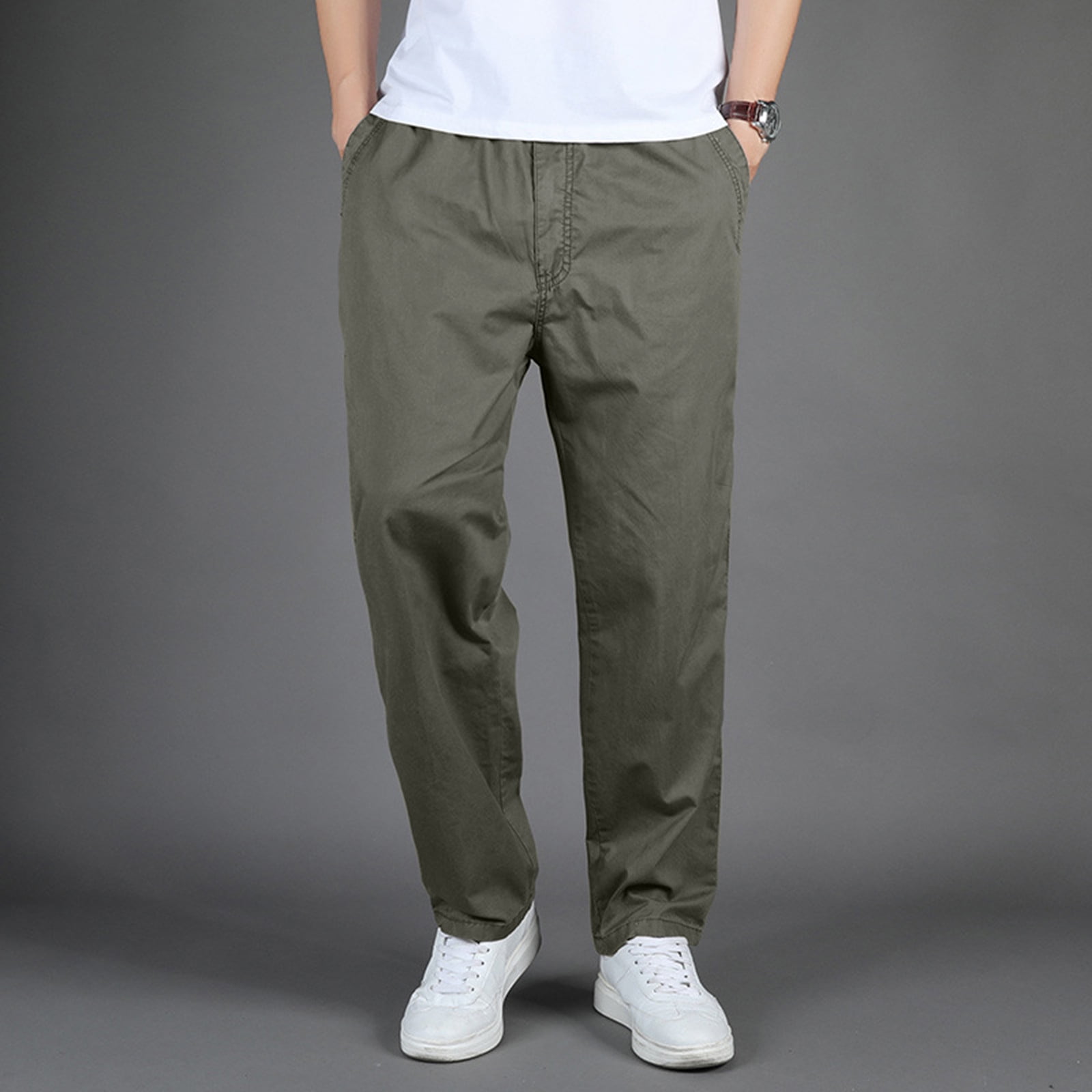 MRULIC jeans for men Mens Fashion Casual Loose Cotton Plus Size
