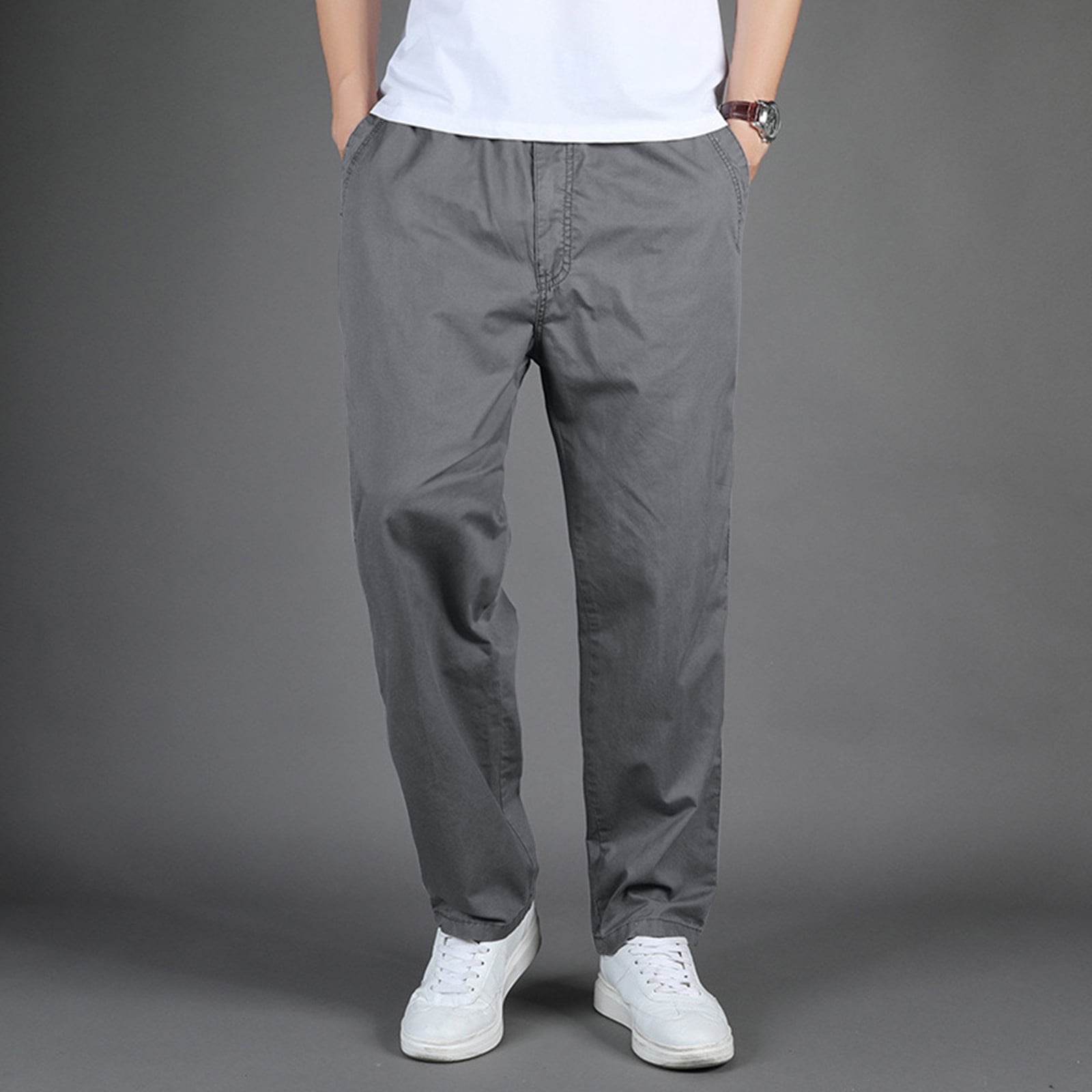 MRULIC jeans for men Mens Fashion Casual Loose Cotton Plus Size