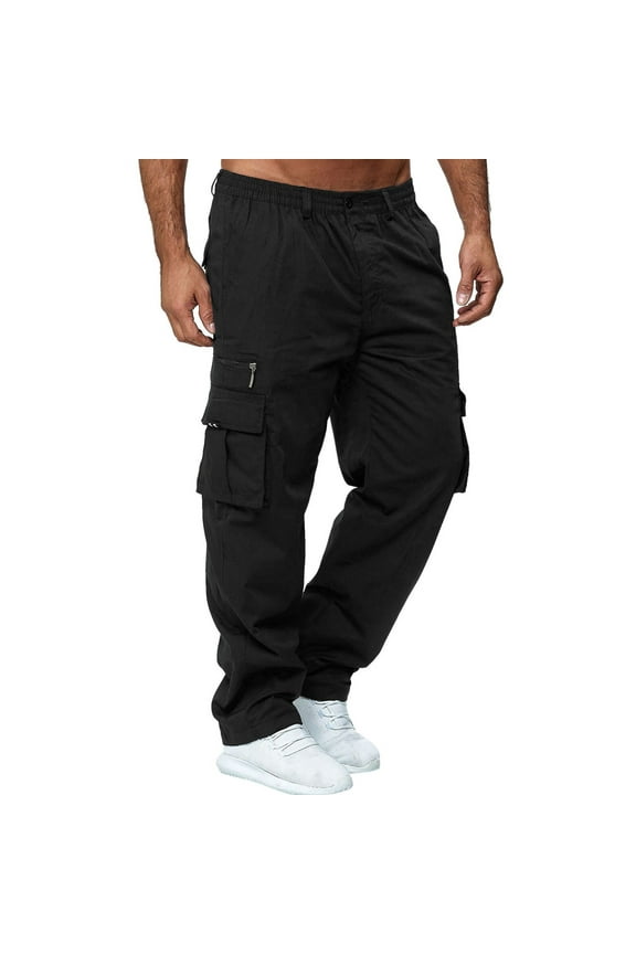jeans for men Overalls Men's Multi-pocket Pants Pants Straight-leg Fitness Sports Men's pants Men Cargo Pants Black + M