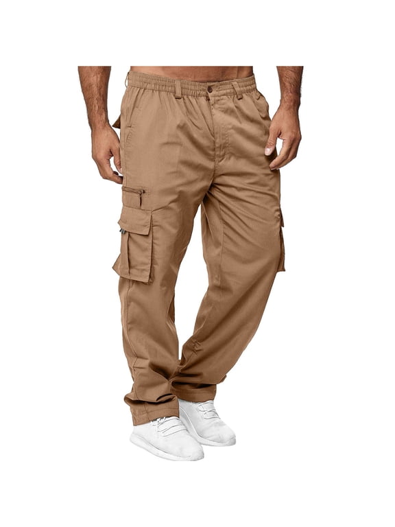 jeans for men overalls men's multi-pocket pants pants straight-leg fitness sports men's pants men cargo pants khaki + l