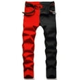 thumbnail image 1 of MRULIC jeans for men Pants Casual Patchwork Fashion Stretch Men's Hop Denim Skinny Straight Street Jeans With Pockets Men's pants Men Jeans Red + 36, 1 of 9