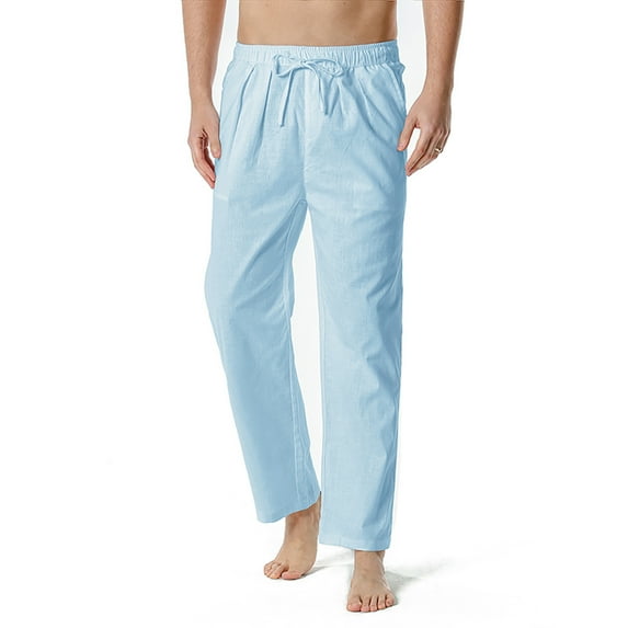 MRULIC jeans for men Pants Lightweight Men's Elastic Casual Home Pants Waist Loose Cotton-Linen Men's pants Men Casual Pants Blue + XL