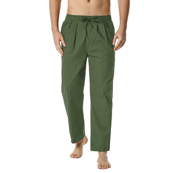 MRULIC jeans for men Pants Lightweight Men's Elastic Casual Home Pants Waist Loose Cotton-Linen Men's pants Men Casual Pants Green + S