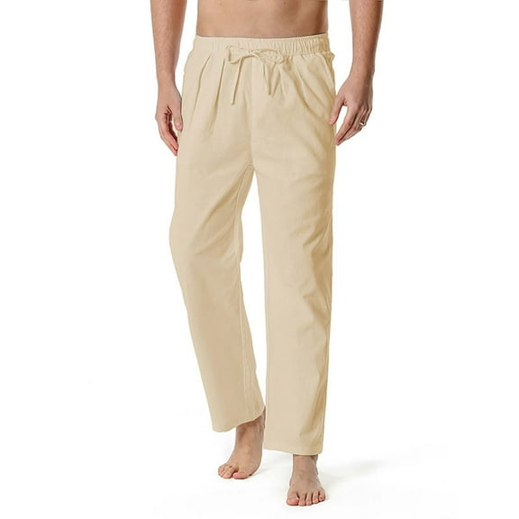 MRULIC jeans for men Pants Lightweight Men's Elastic Casual Home Pants Waist Loose Cotton-Linen Men's pants Men Casual Pants Khaki XL