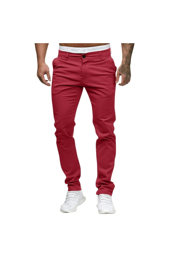 jeans for men Slim Waist Full Trousers Men's Casual Solid Mid Pocket Length Fashion Pant Men's pants Men Casual Pants Pink + 3XL