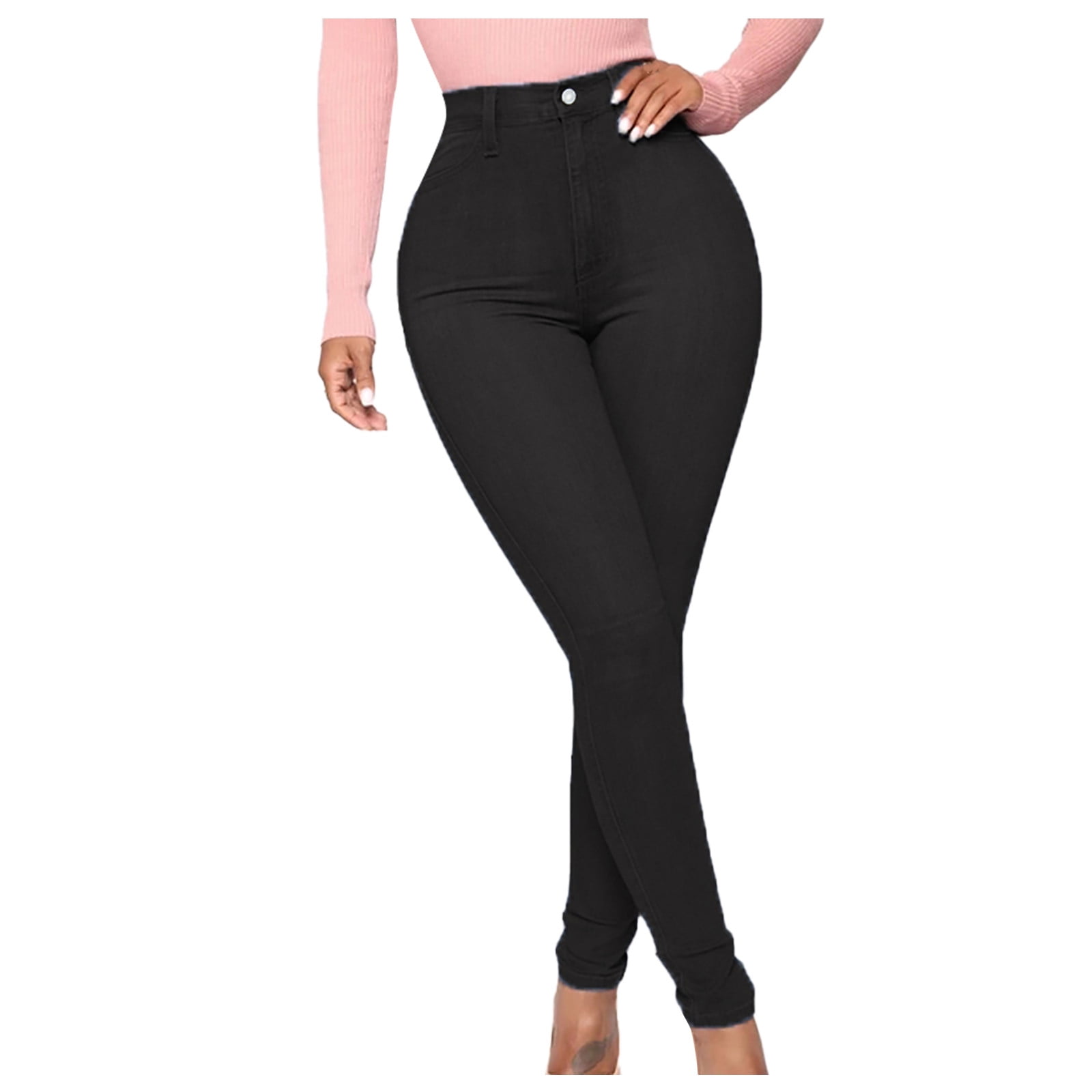 MRULIC jeans for women Ladies Pants Ripped Pants Plus Size Washed Women's  Jeans Trousers Black + L