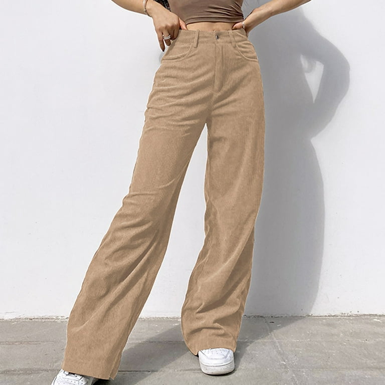 MRULIC jeans for women Women's Solid Mid Waisted Wide Leg Pants