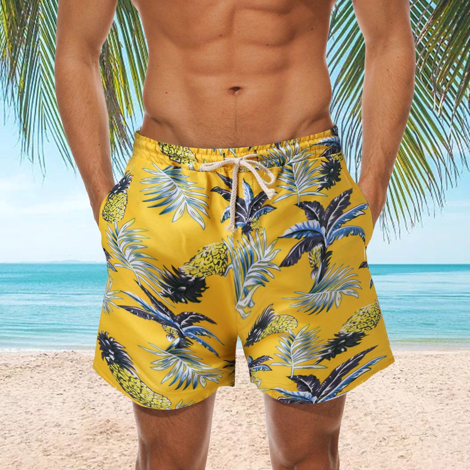 MRULIC jeans for men Men's Summer Casual Short Pant Casual Hawaiian Style  Printed Beach Short Floral Beach Splicing Fashion Pants Shorts Men Board