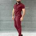 thumbnail image 1 of MRULIC jeans for men With Pockets Zipper Solid Men's Spring Color Tooling Lace-up Pants Jumpsuit Short-sleeved And Summer Rompers Men's pants Men Cargo Pants Red + 3XL, 1 of 9