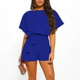 thumbnail image 1 of MRULIC jumpsuits for women Womens Solid O-Neck Short Sleeve Wide Leg Pants Short Jumpsuit Strappy Playsuit Women's Jumpsuit Blue + S, 1 of 9