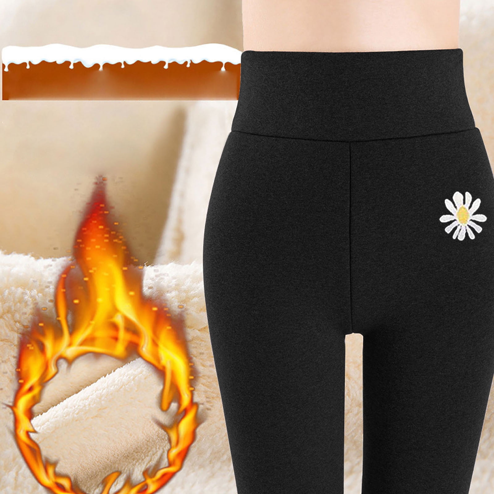 MRULIC leggings for women Women Daisy Warm Winter Tight Thick Velvet Wool  Cashmere Pants Trousers Leggings Grey + XL