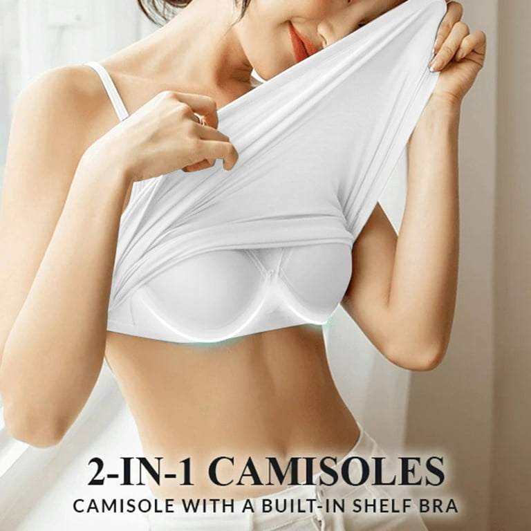 MRULIC lingerie for women Women's Camisole Tops with Built in Bra Neck Vest  Padded Slim Fit Tank Tops White + M