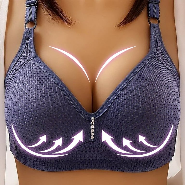 MRULIC lingerie for women Women's No Steel Ring Breathable Mesh Bra Large  Size Big Breast Comfort Underwear Women's Thin Push Up Bra Dark blue + XXL