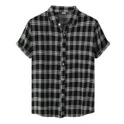 MRULIC mens shirts Male Casual Summer Top Shirt Hawaii Button Print Shirt Short Sleeve Turn Down Collar Shirt Fashion Shirt Men Shirts Black + M