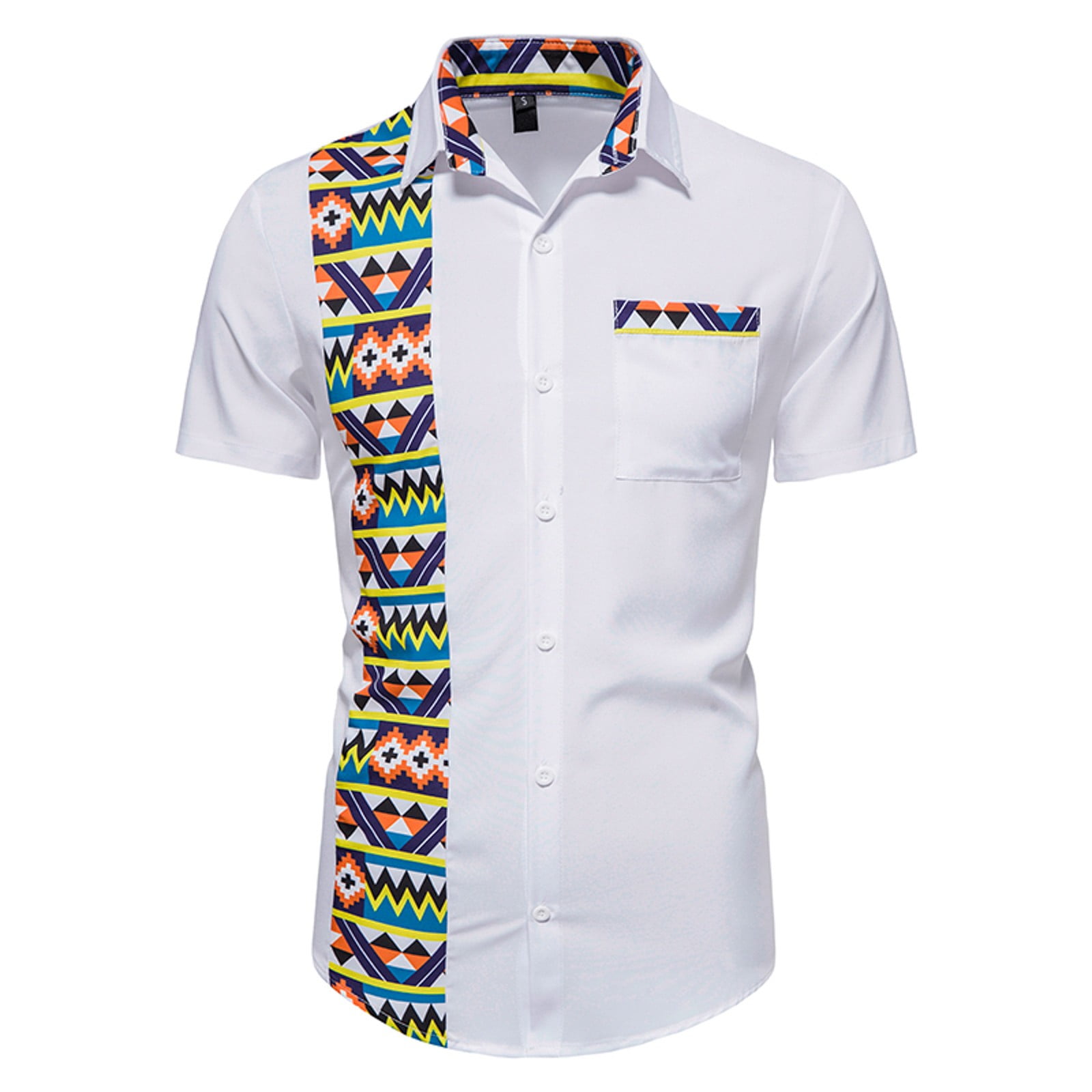 MRULIC mens shirts Men's Summer Fashion Shirt Leisure Seaside Beach  Hawaiian Short Sleeve Printed Shirt Casual Top Blouse Men Shirts Navy Blue  + 3XL