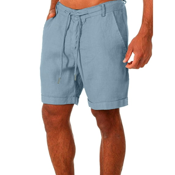 MRULIC mens shorts Men's Summer Casual Short Pant And Fashionable Solid Pockets Short Cotton And Linen Loose Soft Short Men Casual Shorts Blue + L