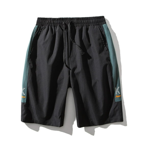 MRULIC mens shorts Straight Loose Solid Men Drawstring Sports Printed Shorts Runing Color Casual Summer Pants Men's Casual Shorts Men Casual Shorts Black + L