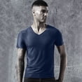thumbnail image 1 of MRULIC mens t shirt Men Breathable Ice Silk T Shirt Top Short Sleeve Cultivate Fitness Movement Summer V Neck Short Sleeve Men T Shirts Blue + XXL, 1 of 6