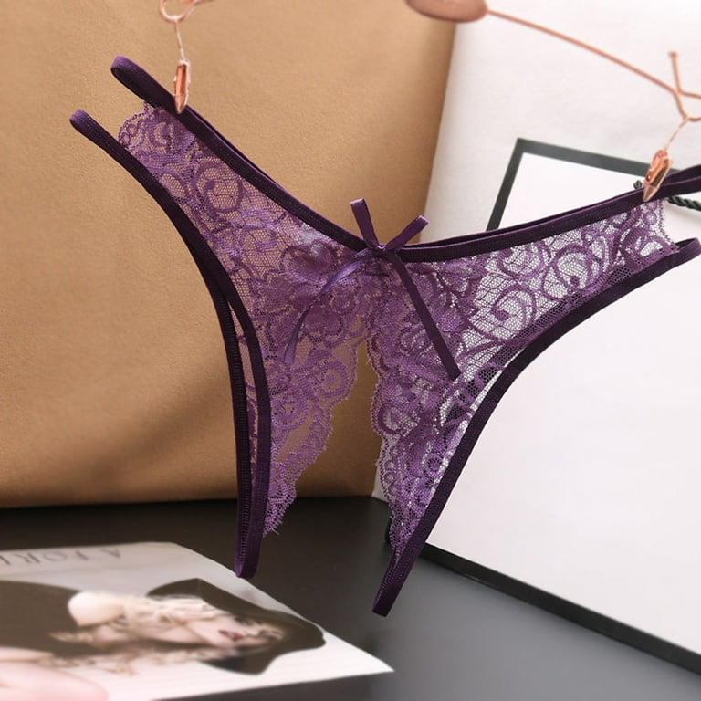MRULIC panties for women Women's Lace Underpants Open Crotch Panties Low  Waist Briefs Underwear Purple + One size