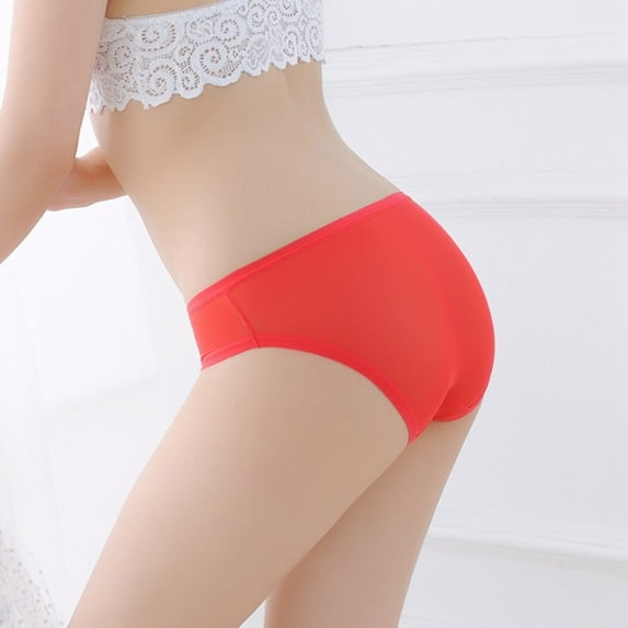 MRULIC panties for women Womens Low Waist Sheer Mesh Briefs Cute Seamless Panties For Women Red + L