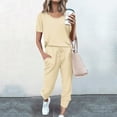 thumbnail image 1 of MRULIC pants for women 2Pc Women Pure Color Suit Short Sleeve Leisure Pocket Home Sweatpants Sets Women's Trousers Suit Beige + L, 1 of 3