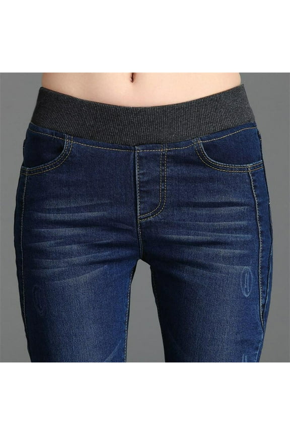 pants for women Fashion Women Loose High Waist Casual Jeans Elastic Waist Pencil Pants Plus Size Plus Size Pants Dark blue + 29