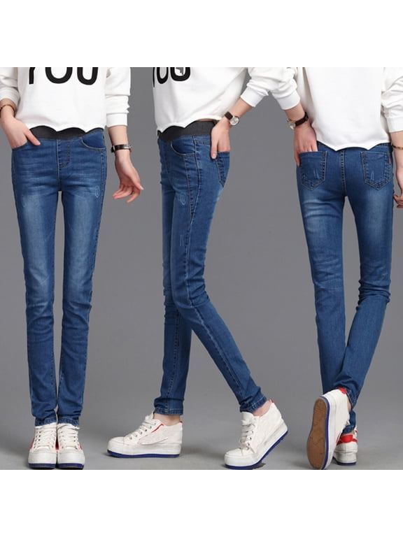 pants for women Fashion Women Loose High Waist Casual Jeans Elastic Waist Pencil Pants Plus Size Plus Size Pants Light blue + 27