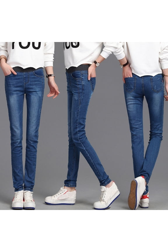 pants for women Fashion Women Loose High Waist Casual Jeans Elastic Waist Pencil Pants Plus Size Plus Size Pants Light blue + 27