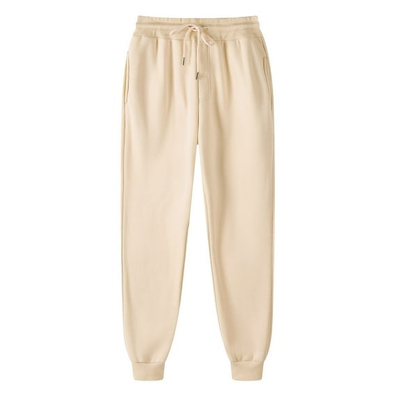 MRULIC pants for women Mens Hop Pants Casual Solid Color Track Laceup Workout Pants with Pocket Beige + XL