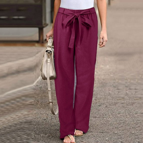 MRULIC pants for women White Linen Pants For Women Tightness Trousers Pocket Casual Plus Size Pants Plus Size Pants + XL